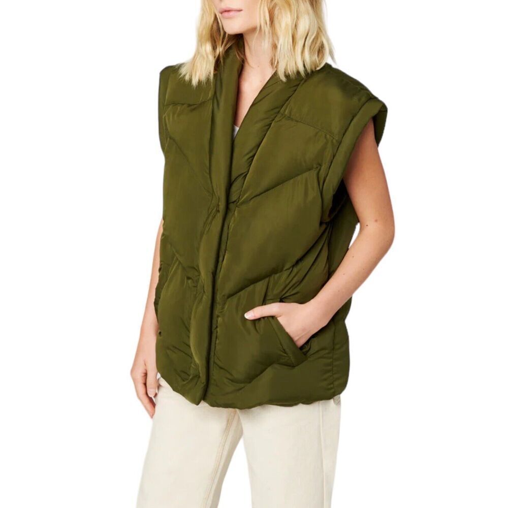 Blank NYC Vest Womens XS Green Quilted Snap Button Shawl V-neck Gorpcore Puffer - Picture 10 of 16